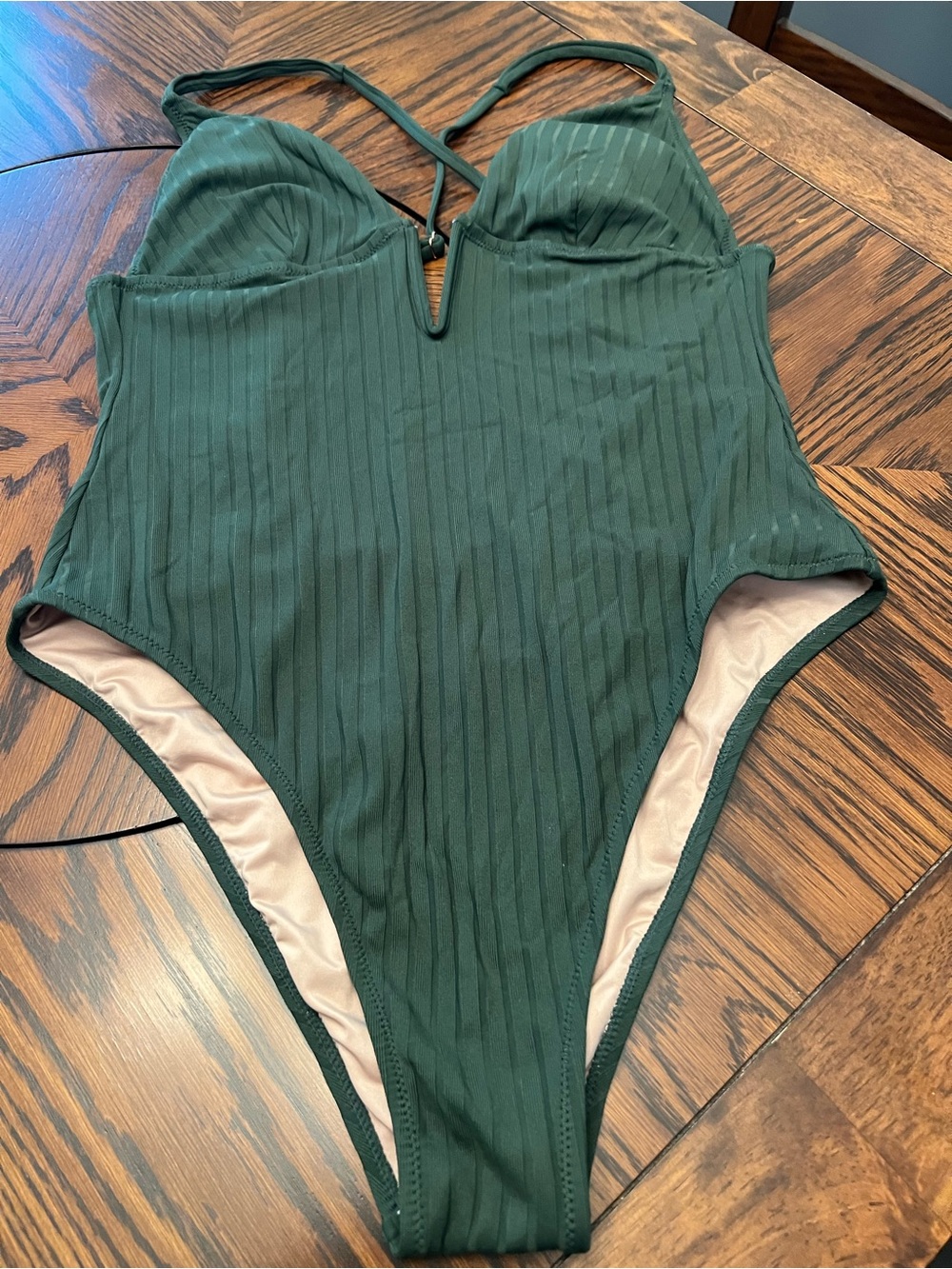 Shade & Shore Women's One-Piece Swimsuit Green Halter Tie Strap Lined L # 639